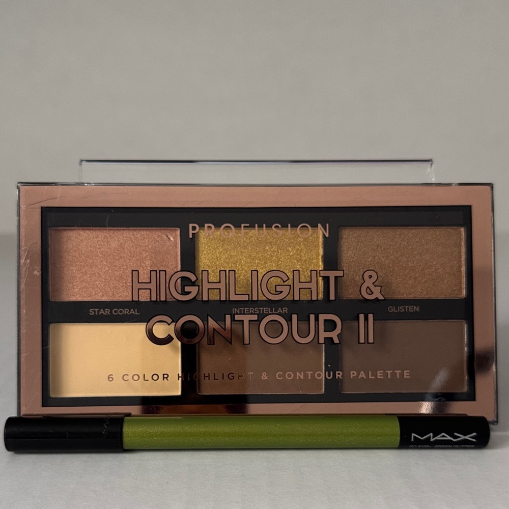 Profusion Cosmetics Highlight & Contour II Palette w/Max Green Glitter Eyeliner
